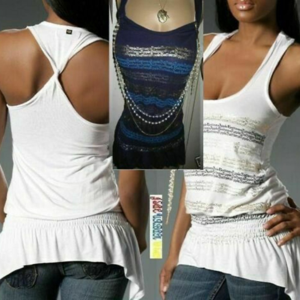 NEW  Apple Bottoms Razor open back Peplum Tunic Tank BLUE Y2K PLUS 3X